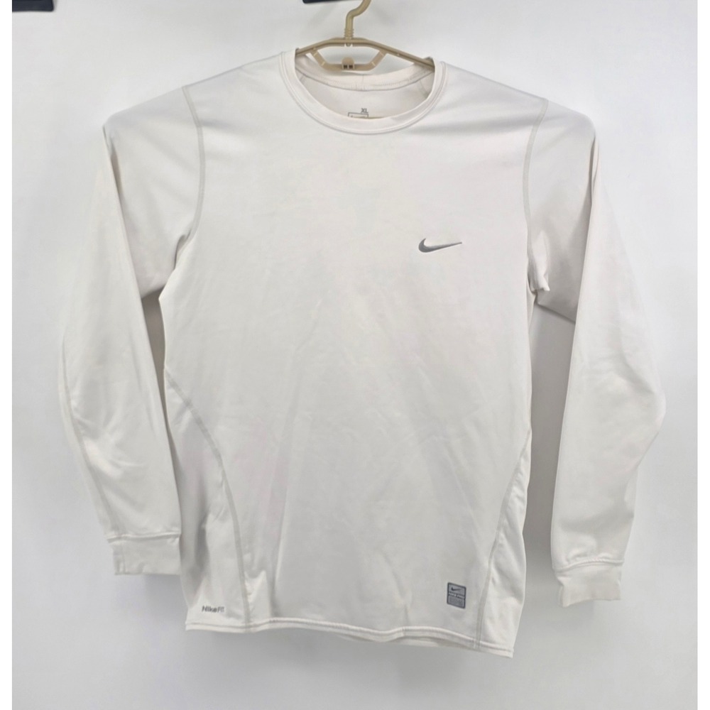 Nike Mens Size XL White Pro Long Sleeve Compression Training Shirt Fit Dry Base